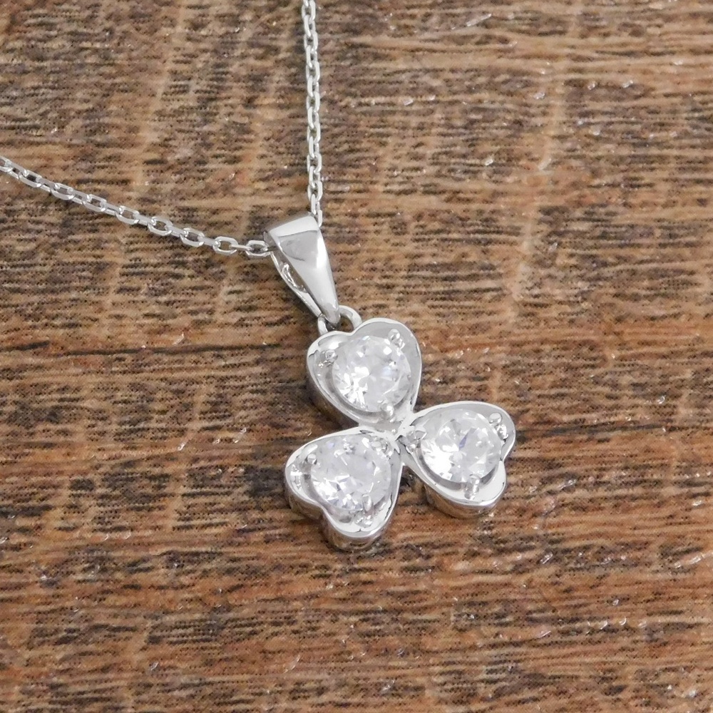 Sterling Silver CZ Clover Necklace